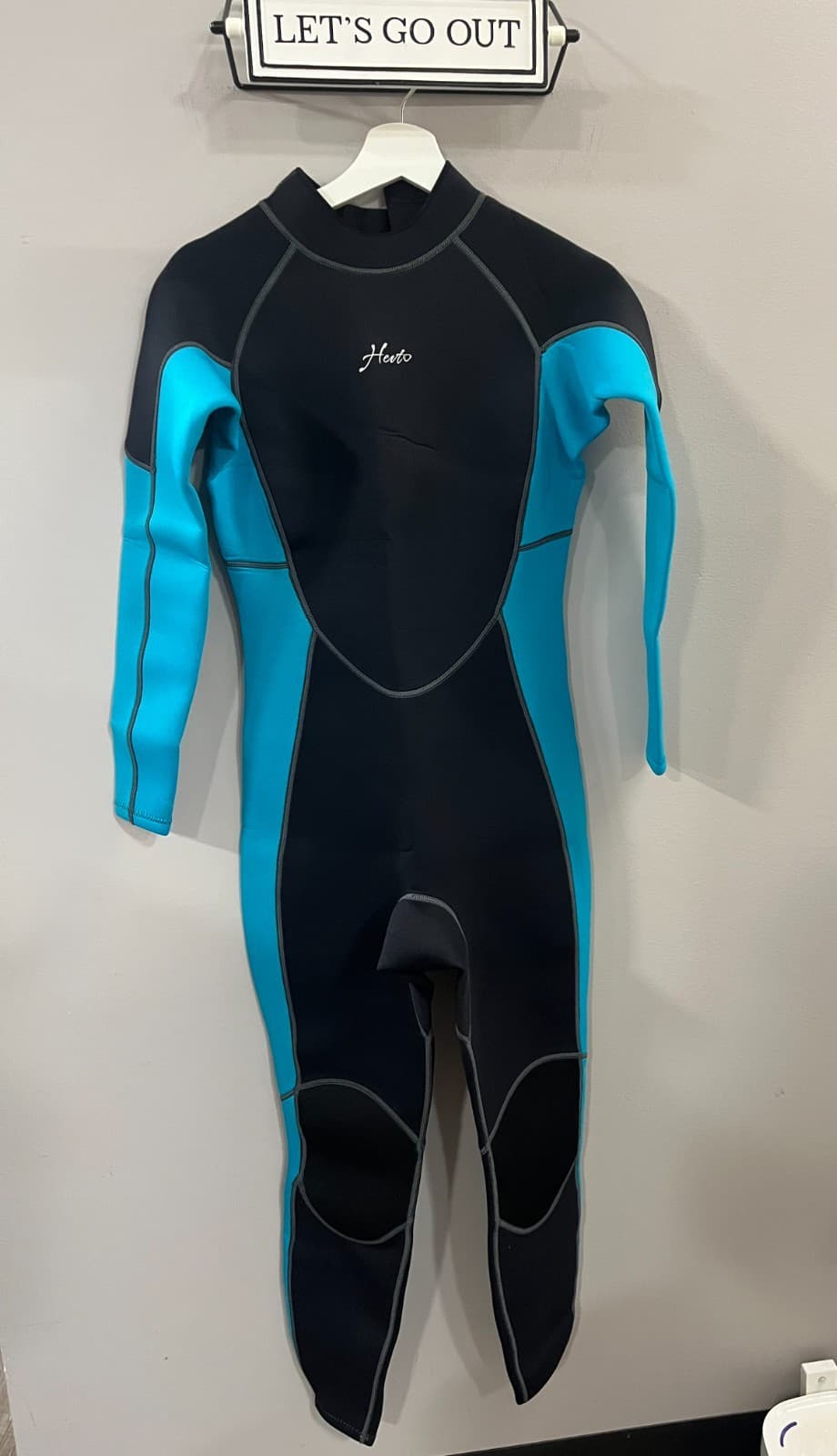 Hevto Womens Neoprene Full Body LS Wetsuit for Watersport, Black/Blue Size 8
