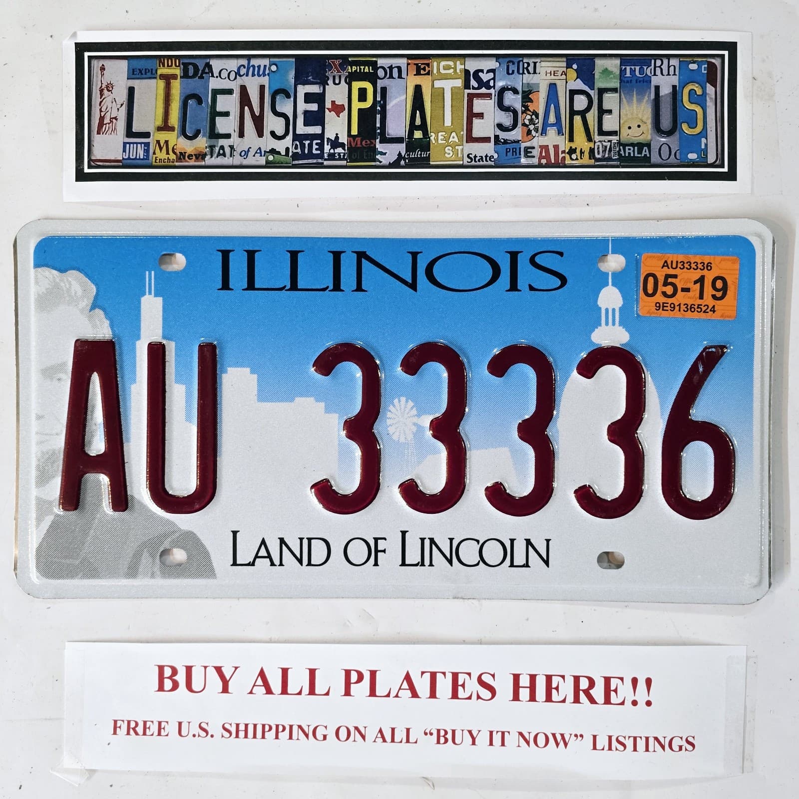 ILLINOIS LICENSE PLATE 🔥FREE📬🔥 AU 33336 ~ QUADRUPLE 3's 4 DIGIT REPEATING TAG