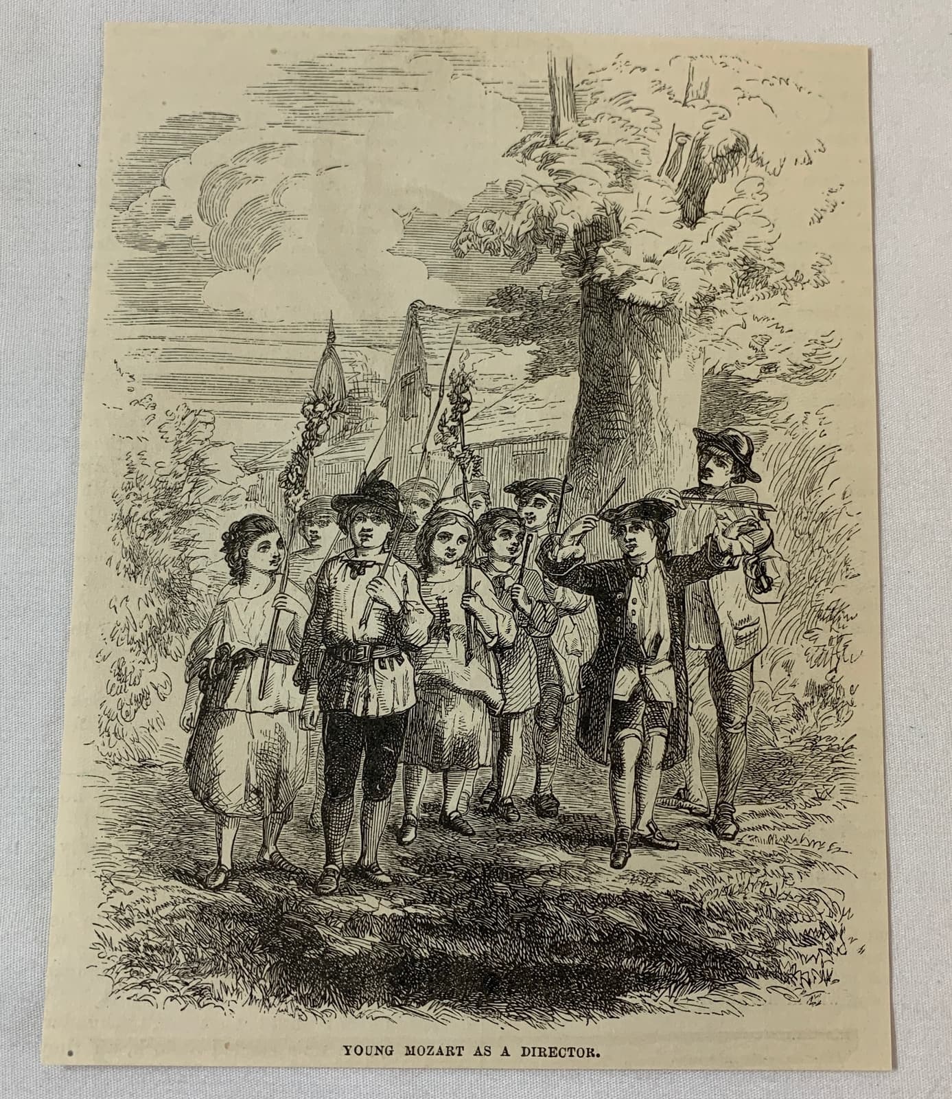 1880 magazine engraving~ YOUNG MOZART AS A DIRECTOR