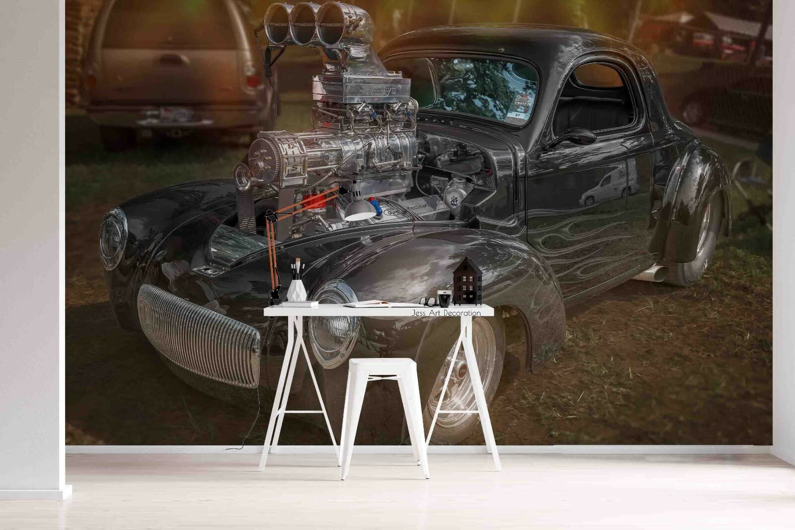 3D Classic Racing Car Wallpaper Wall Mural Removable Self-adhesive 744