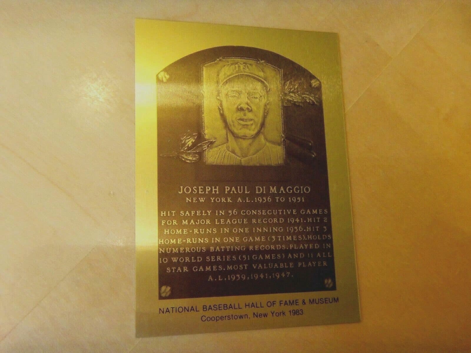 JOE DIMAGGIO (3"x4") Limited Edition Yankees Metallic HOF Plaque