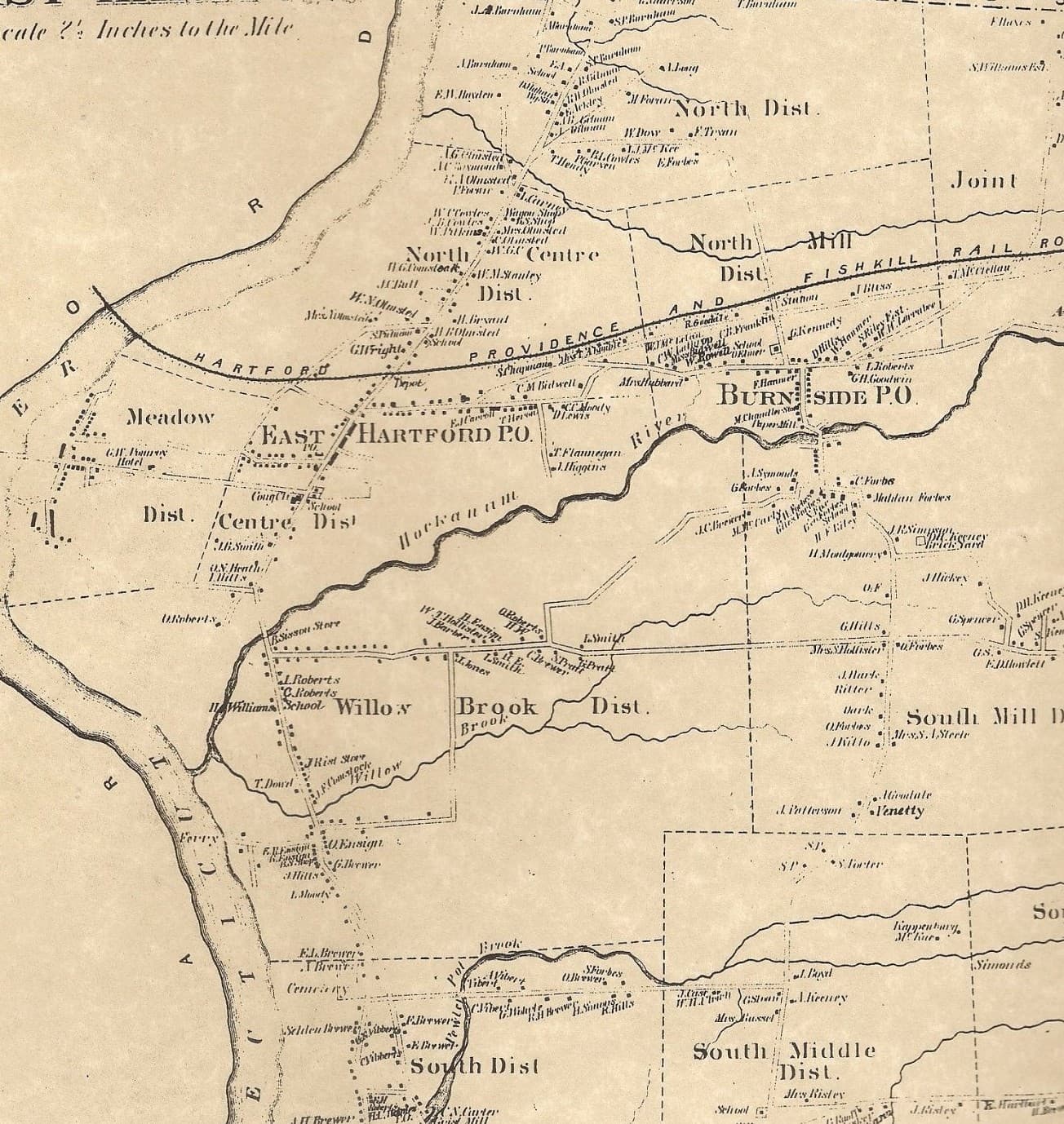 East Hartford Burnham Hockanum River CT 1869 Maps with Homeowners Names Shown