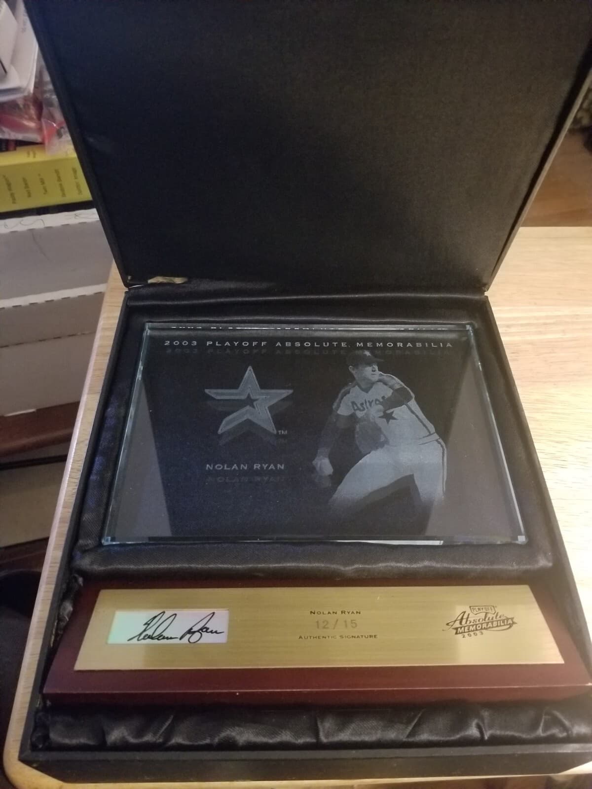 Nolan Ryan Auto #12/15- 2003 Absolute Memorabilia Etched Glass Plaque *ASTROS