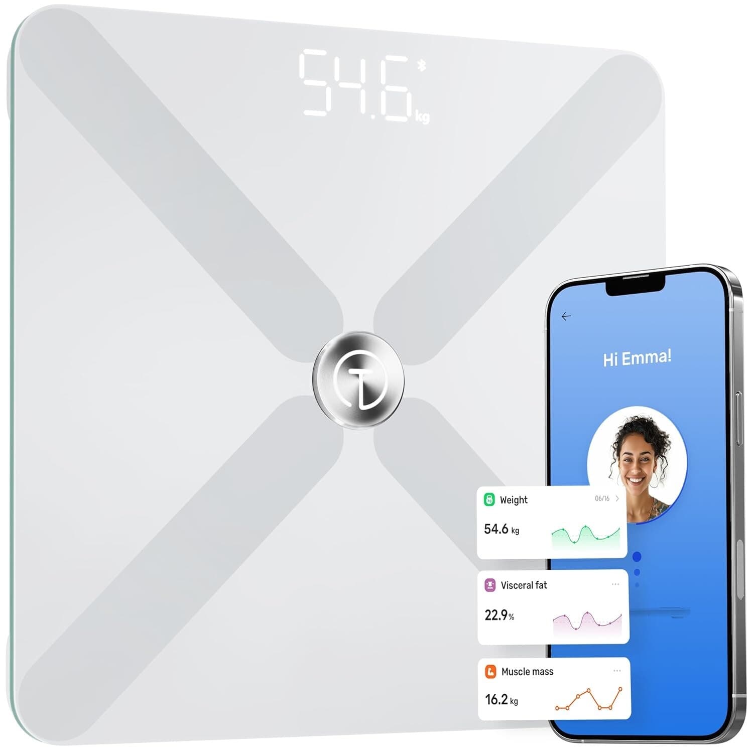 T Electronics Smart Scale for Body Weight with APP - Weight Loss Control - WHITE