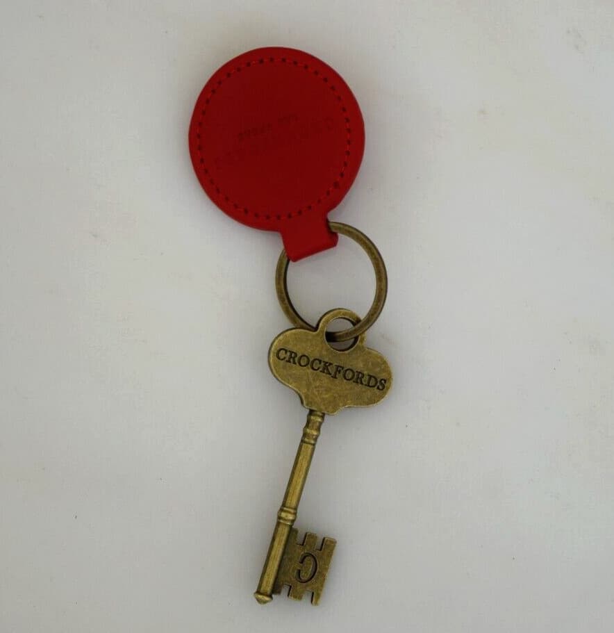 Crockfords Las Vegas Est. 1828 Golden Brass Key Keychain - Red Leather Tag *NEW*
