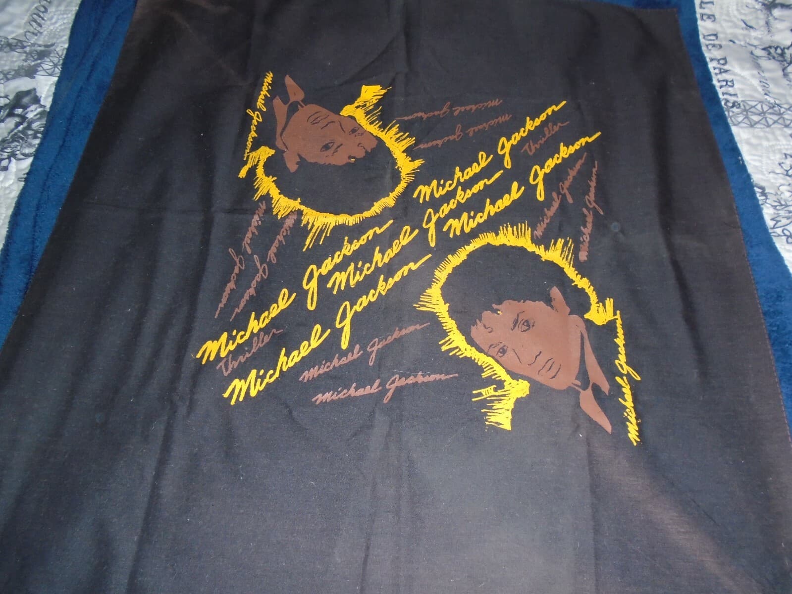 Michael Jackson Bandana Scarf Black & Gold, 21.5" Square, New