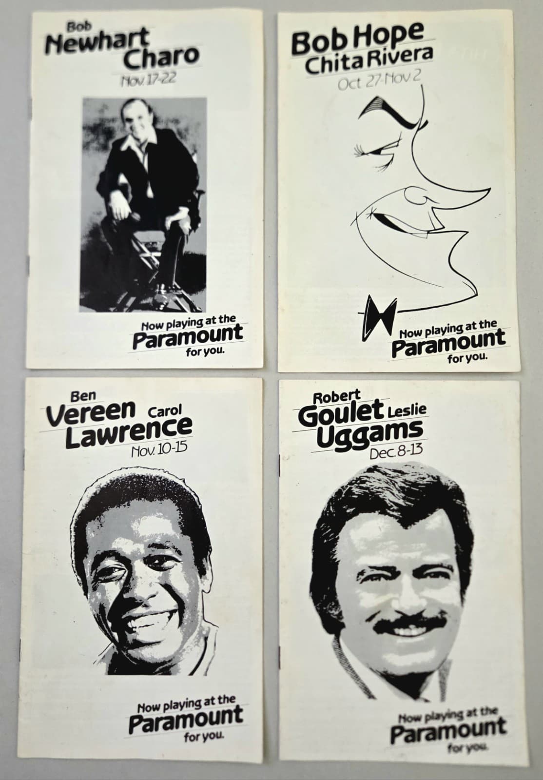 4 Seattle PARAMOUNT THEATRE 1981 Programs BOB NEWHART BOB HOPE GOULET BEN VEREEN