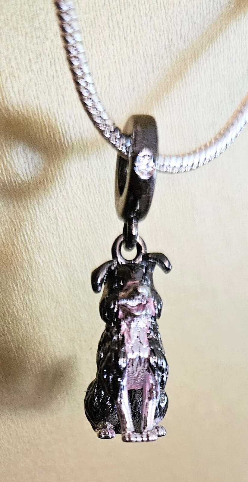Sterling Silver 925 Border Collie Dog Crystal Charm & Necklace Jewelry FS