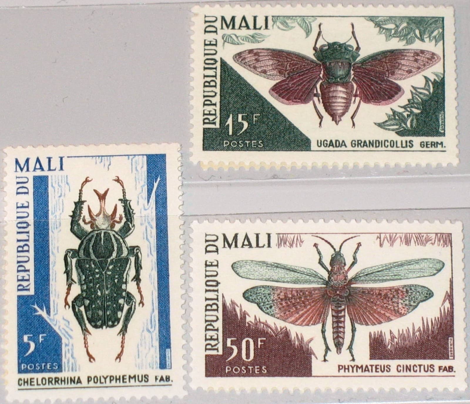 MALI 1967 151-53 99-01 Insects Insects Goliath Beetle Locust Fauna MNH