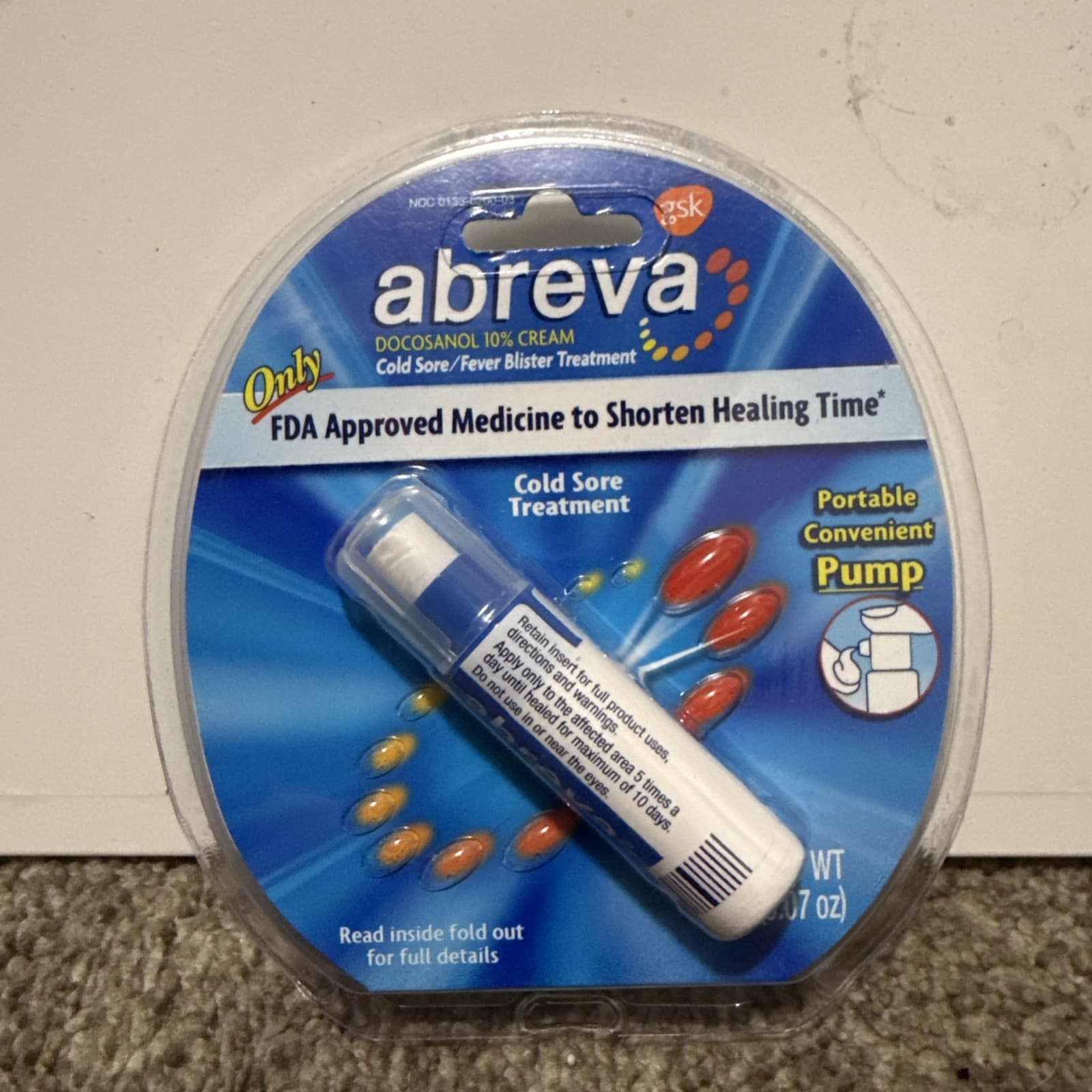 Abreva Cold Sore Fever Blister Treatment Pump 2g (.07 Oz)