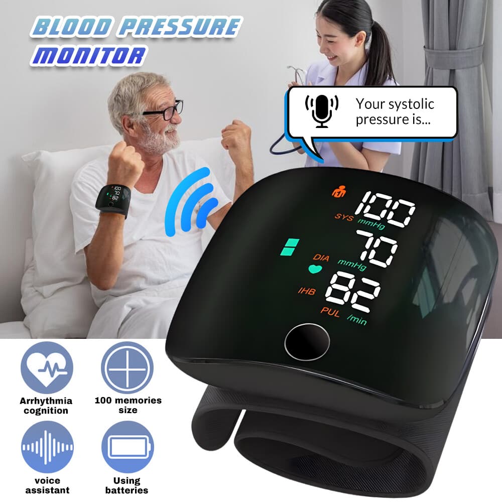 LED Blood Pressure Monitor Wrist Rechargeable Voice Broadcast Heart Rate Machine