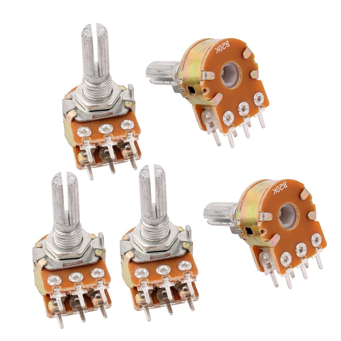 5 pcs B50K 50K ohm 6 Pins Split Shaft Rotary Linear Dual Taper Potentiometers