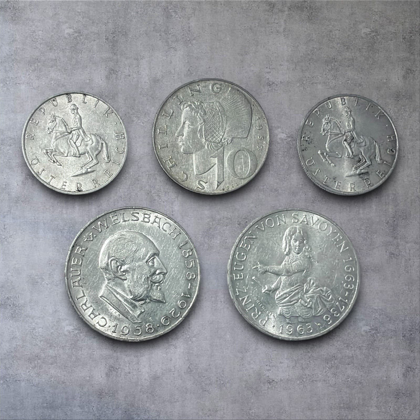1957-1966 🇦🇹 Lot of 5 Austrian Silver Coins 5, 10, 25 Schilling Free Shipping!