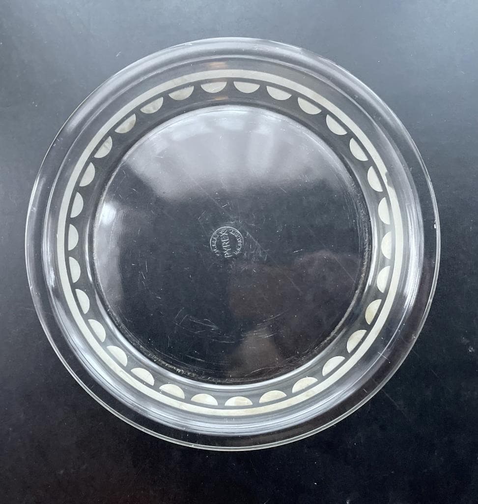 Rare PYREX PIE PLATE Half Moon Band 1945 Walter Dorwin Teague Design Make OFFER!
