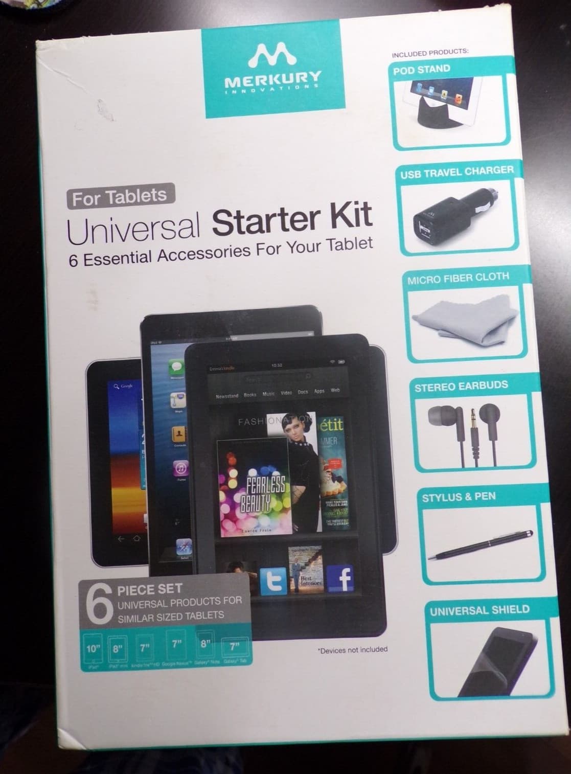 Tablet 6 Piece Starter Kit Earbuds,charger,stand,cloth,stylus Pen & shield