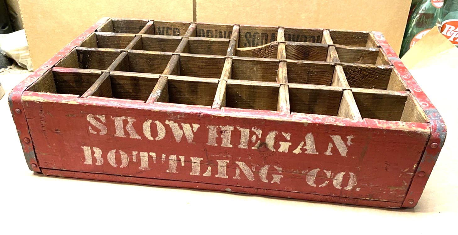 Vintage Wood Wooden Soda Crate, Box - Skowhegan Bottling Co. - 24 Pocket