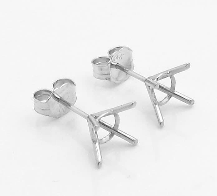 4 Prong Martini Stud Earrings Settings Mountings Real 14K White Gold Push Back