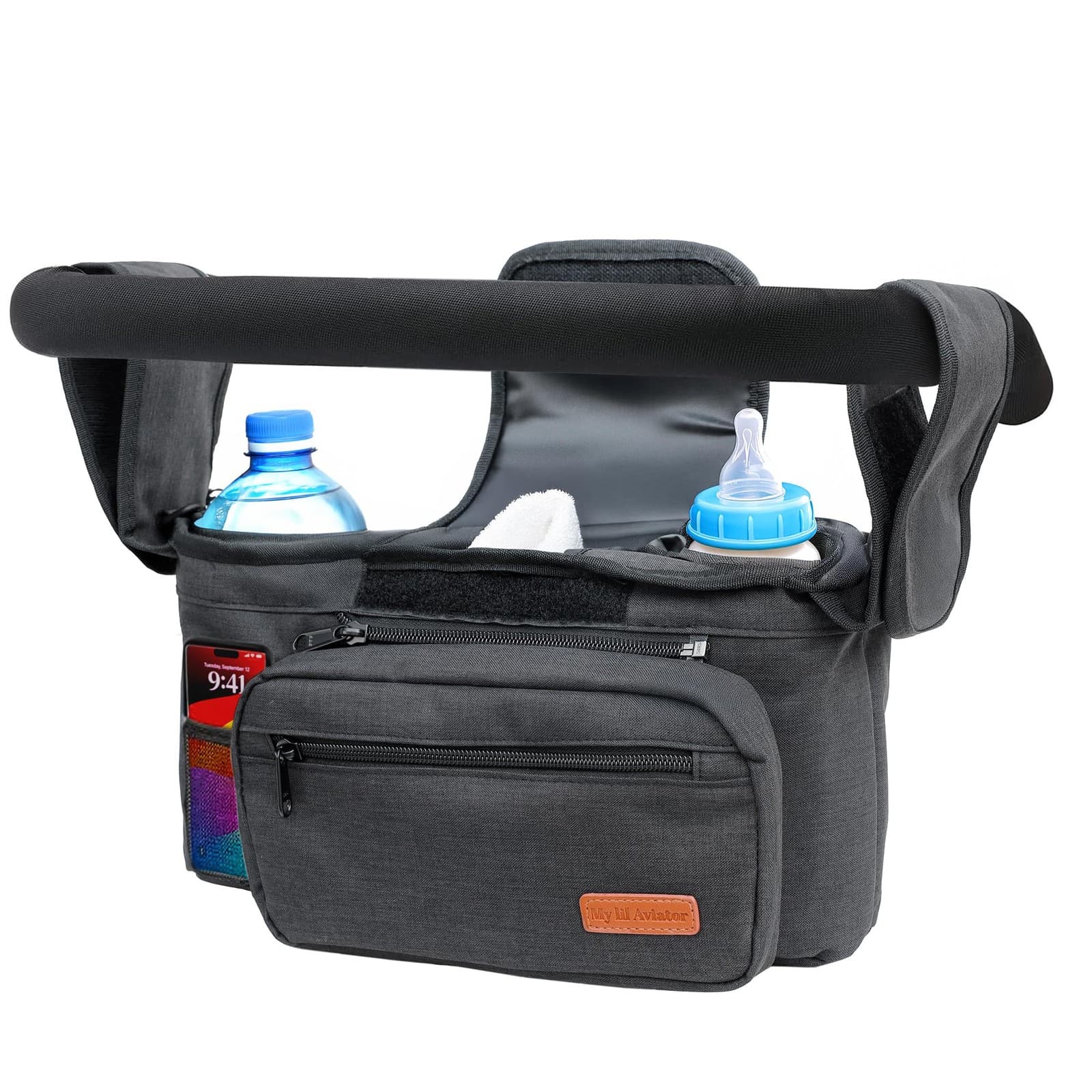 My lil Aviator Universal Stroller Organizer Bag with 2 Insulated Cup Holder D...