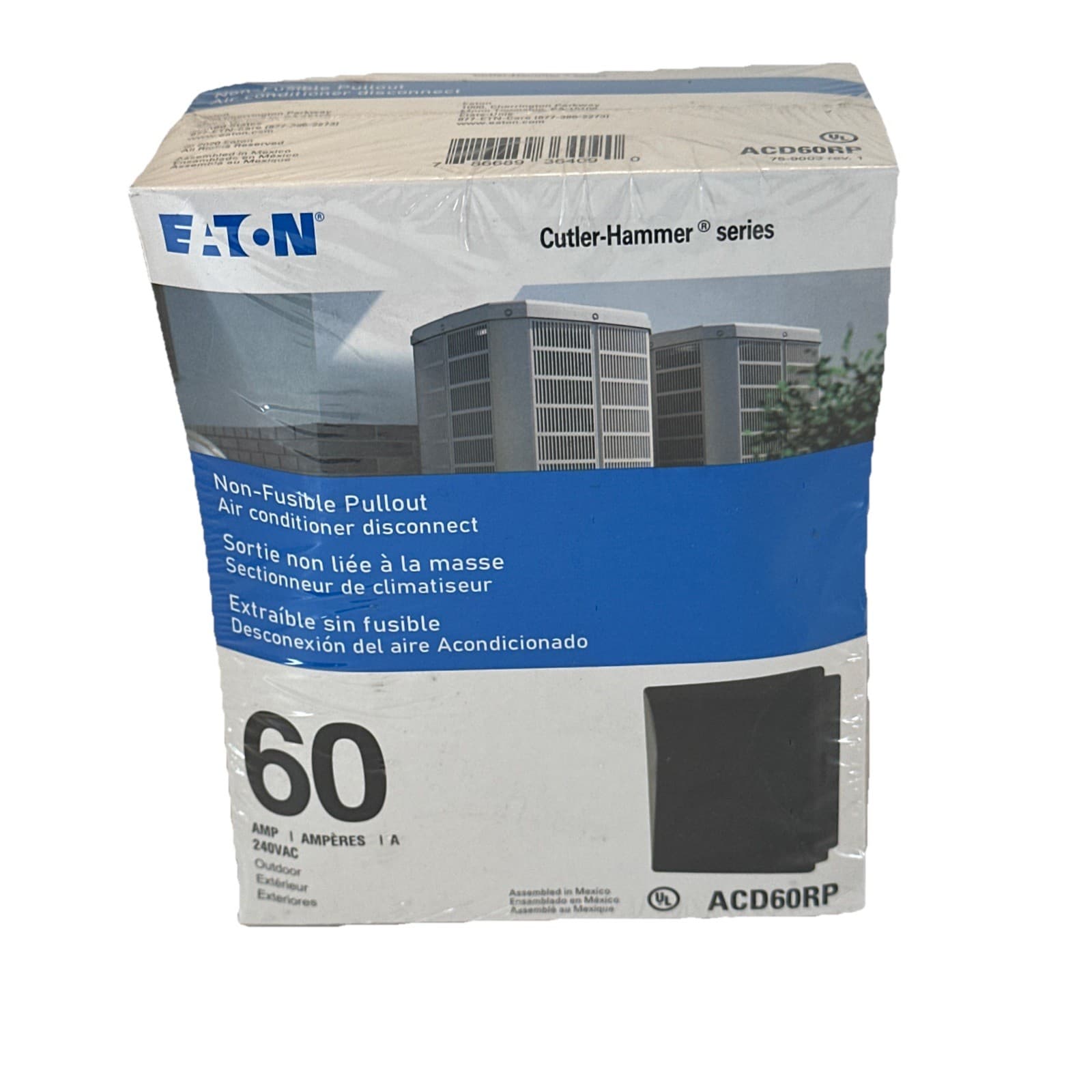 Eaton Non-Fusible Pullout Air Conditioner Disconnect 60A 240V ACD60RP