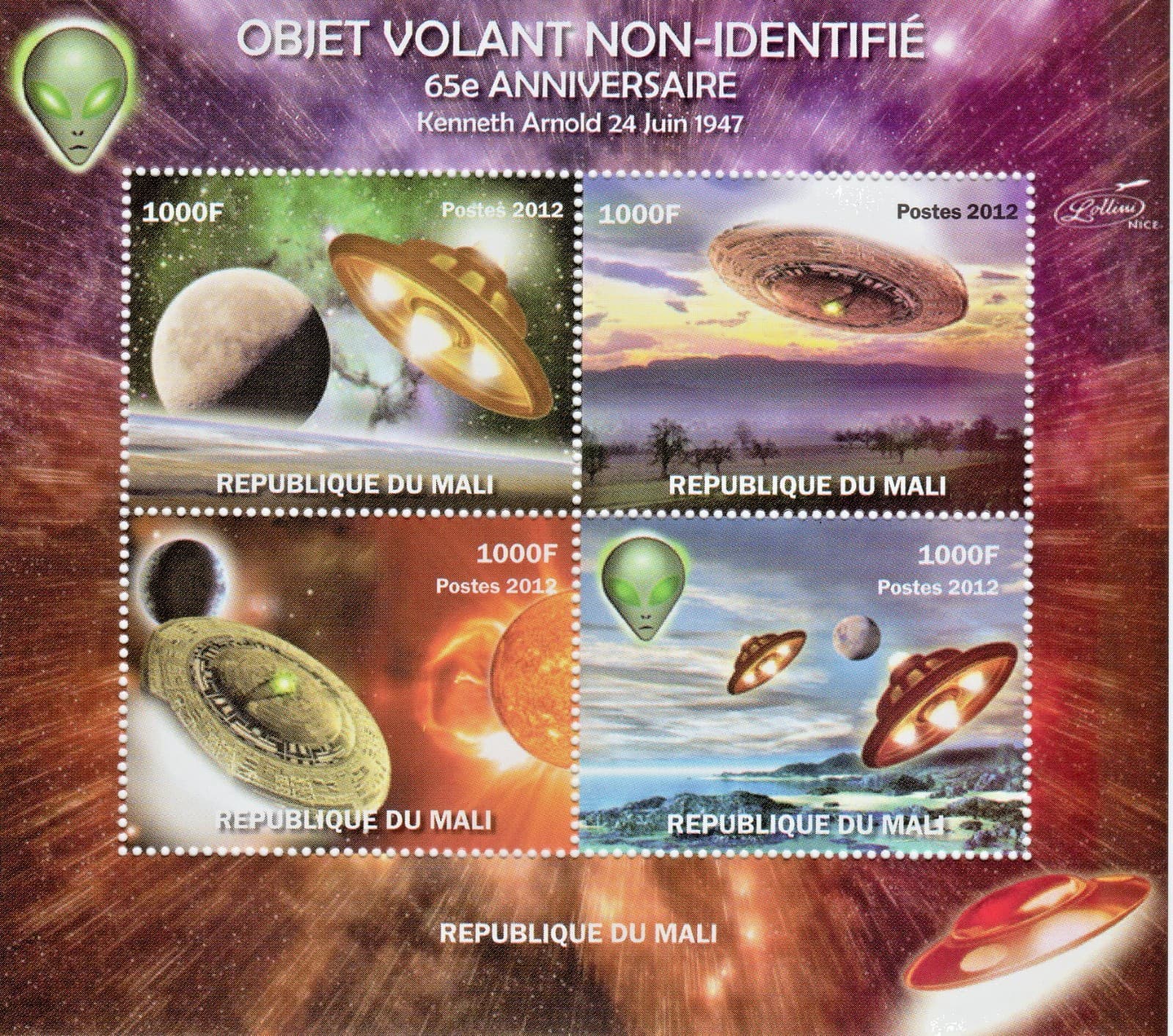 Mali 2012 Space Kenneth Arnold UFO - Space - Sheetlet (4) Perforated MNH