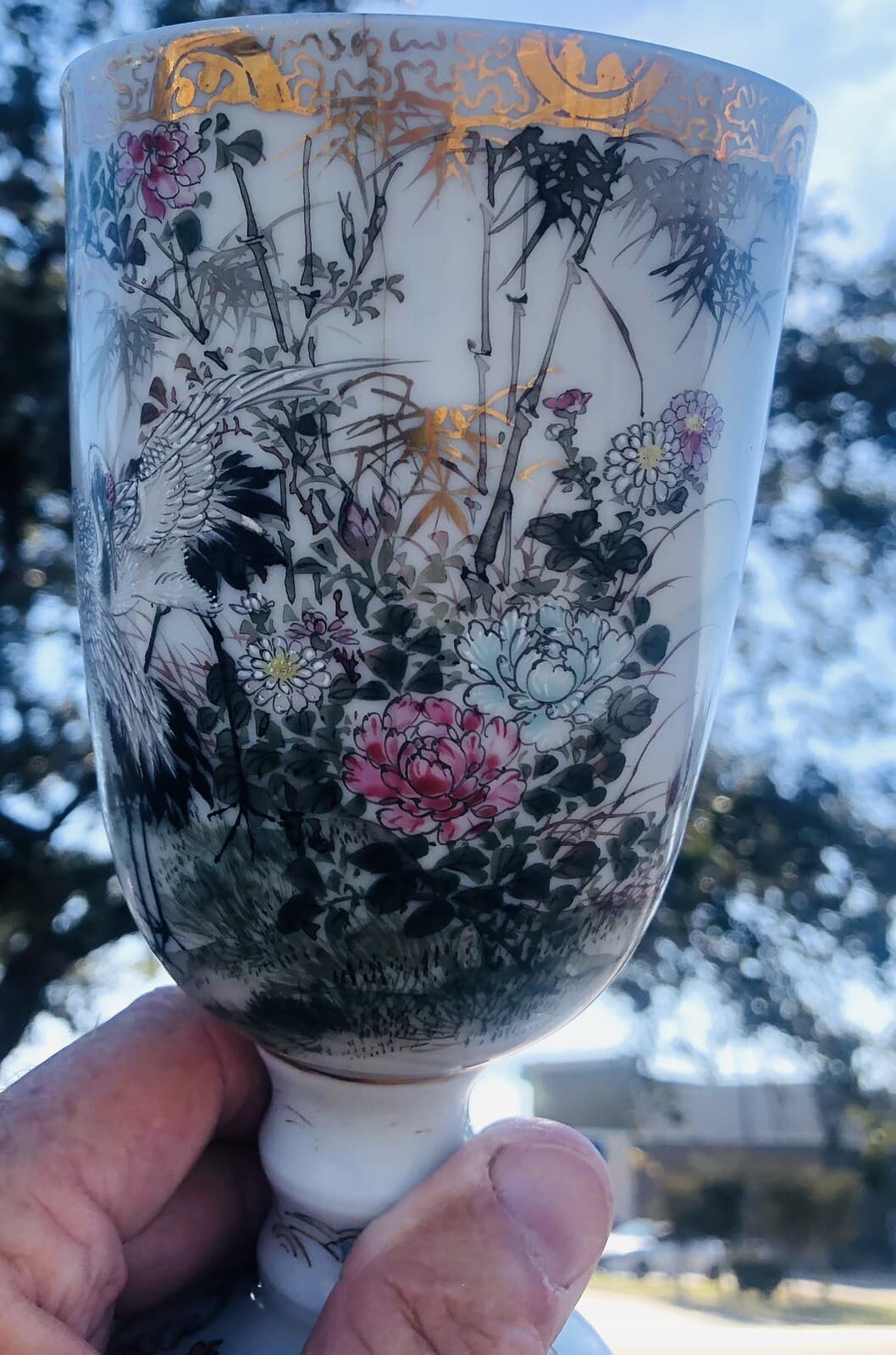 KAWAMOTO MASUKICHI SETO WARE EXPORT GOBLET EARLY MEIJI 7” TALL 3 1/2” Dia. FINE!