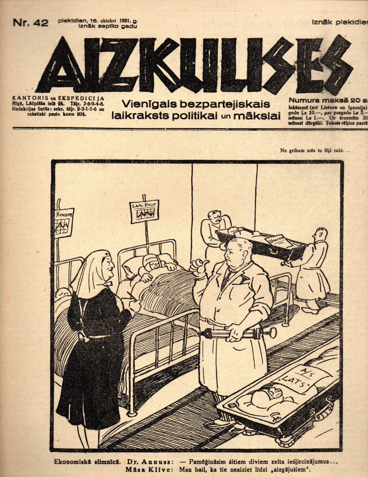 LATVIA LETTLAND POLITICAL ILLUSTRATED JOURNAL "AIZKULISES" # 42 1931s 631