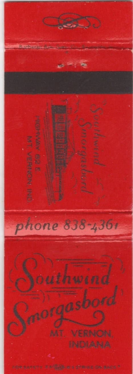Vintage Southwind Smorgasbord Mount Vernon Indiana Matchbook Cover