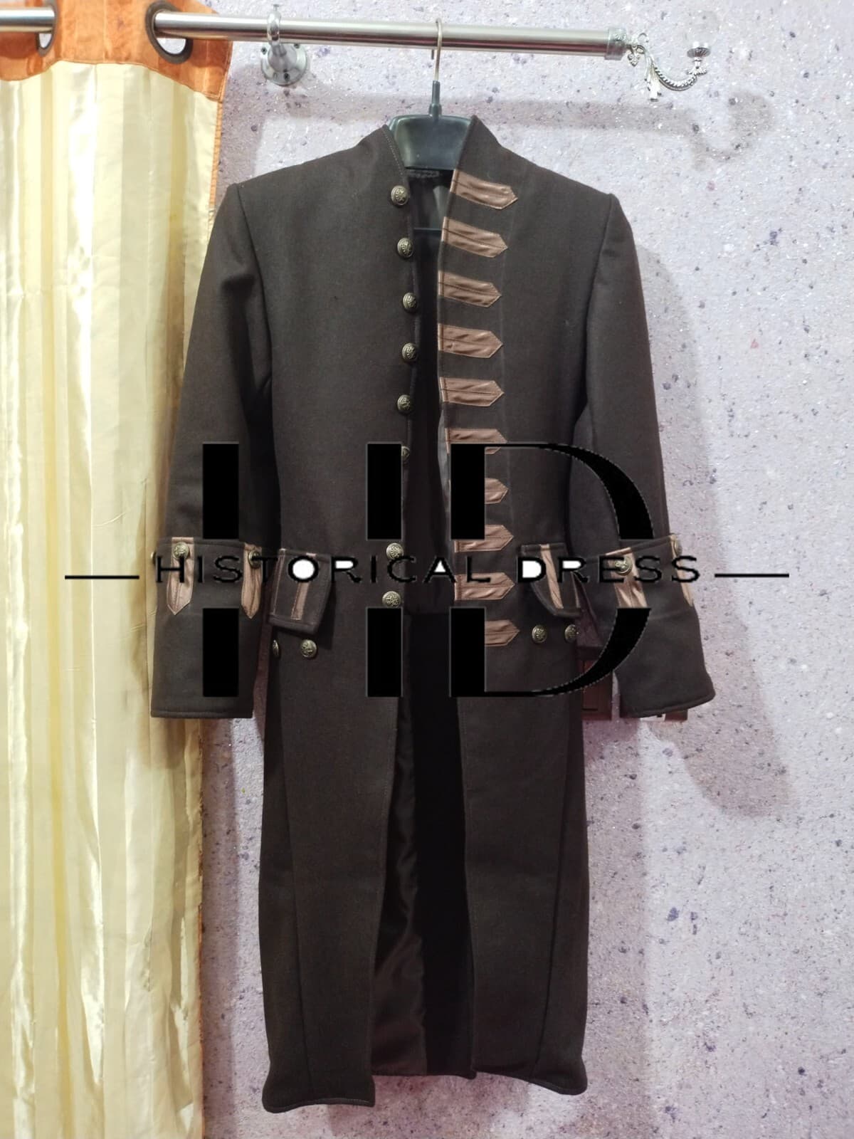 New 18th Century Men's Victorian Colonial Brown Wool Frock Coat Fast Shipping