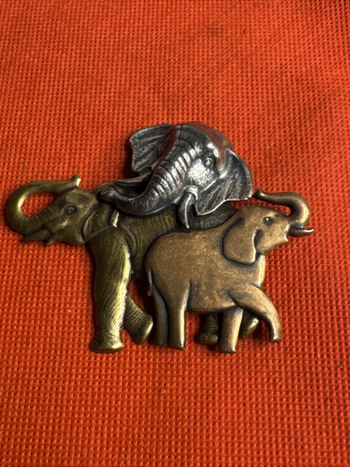 Big Elephant Brooch Pin 3D Mixed Metals Figural Animal 3 1/4” Long, 2 5/8” Tall