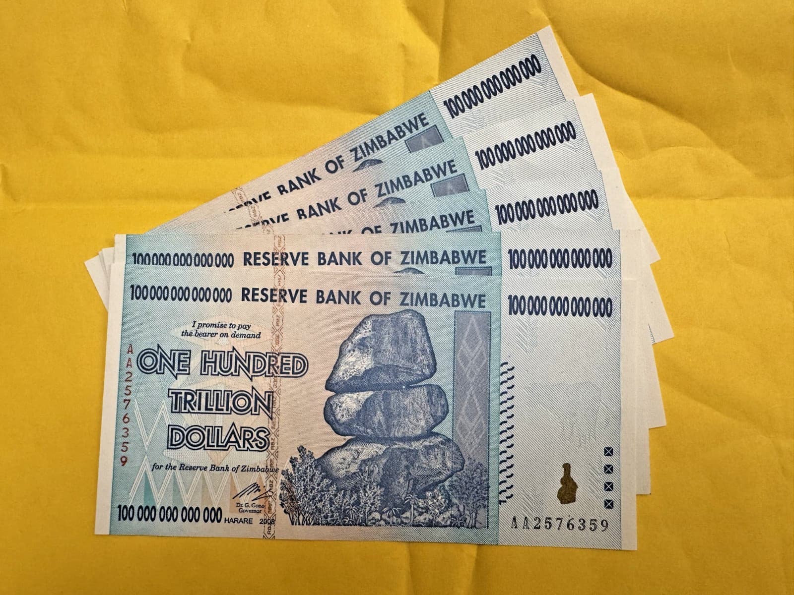 LOT OF 5 🇿🇼 ZIMBABWE 100 TRILLION DOLLAR AA/2008 🔥 PRE-ORDER, SHIPS 11/15/25