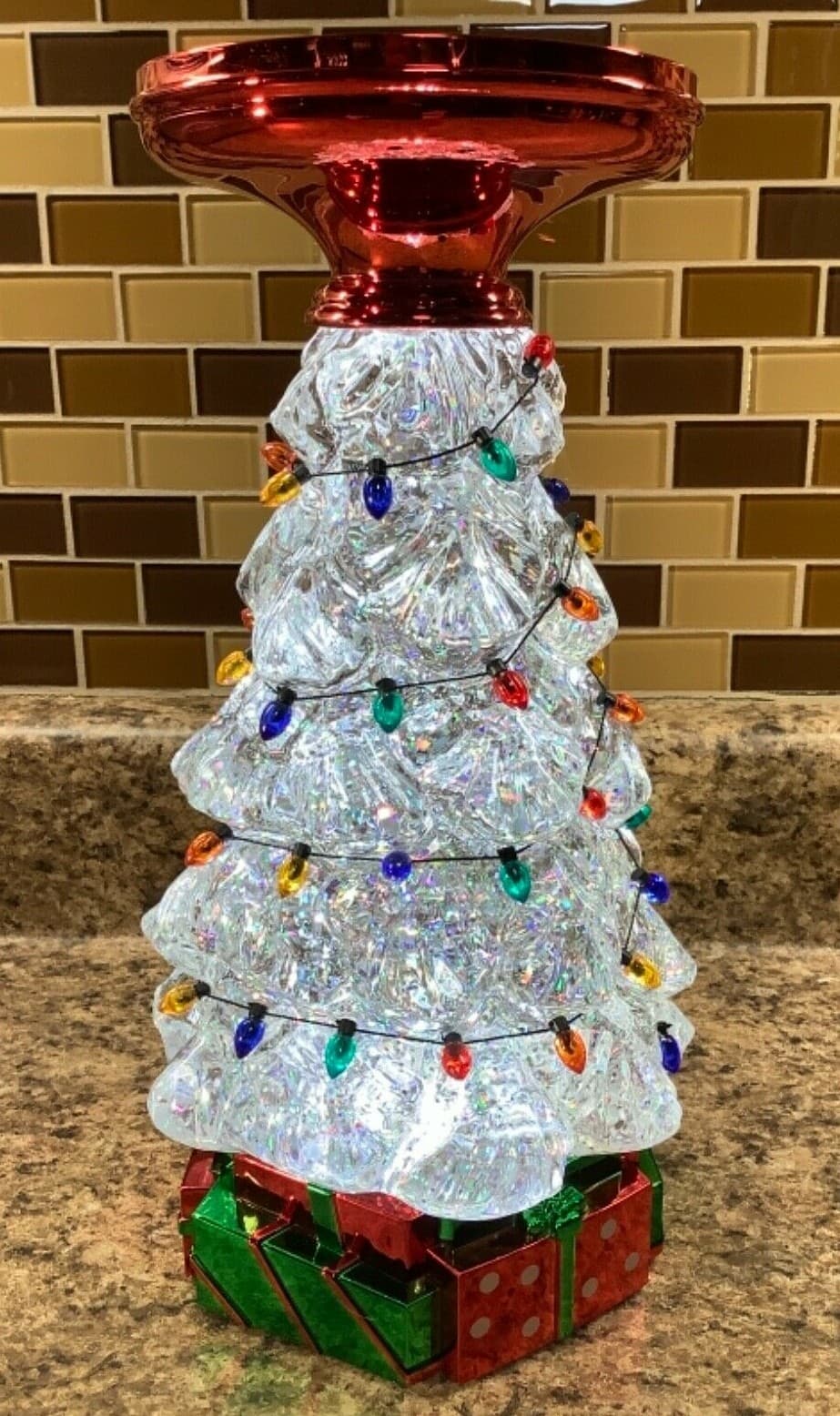 Bath & Body Works 11.25" Christmas Tree Water Globe Candle Pedestal Iridescent