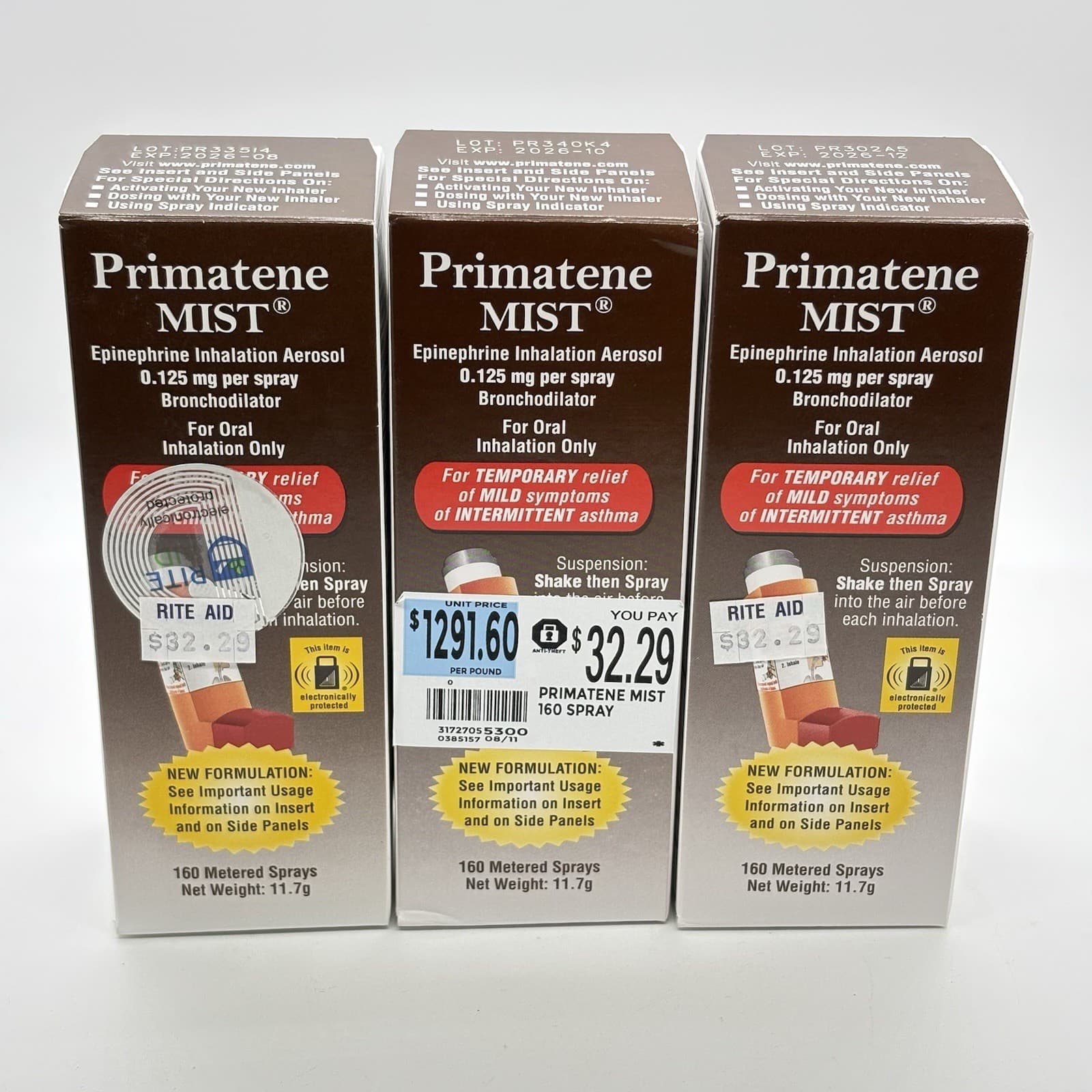 3 Primatene Mist Epinephrine Inhalation Aerosol 160 Sprays New Exp 8/10/12-2026