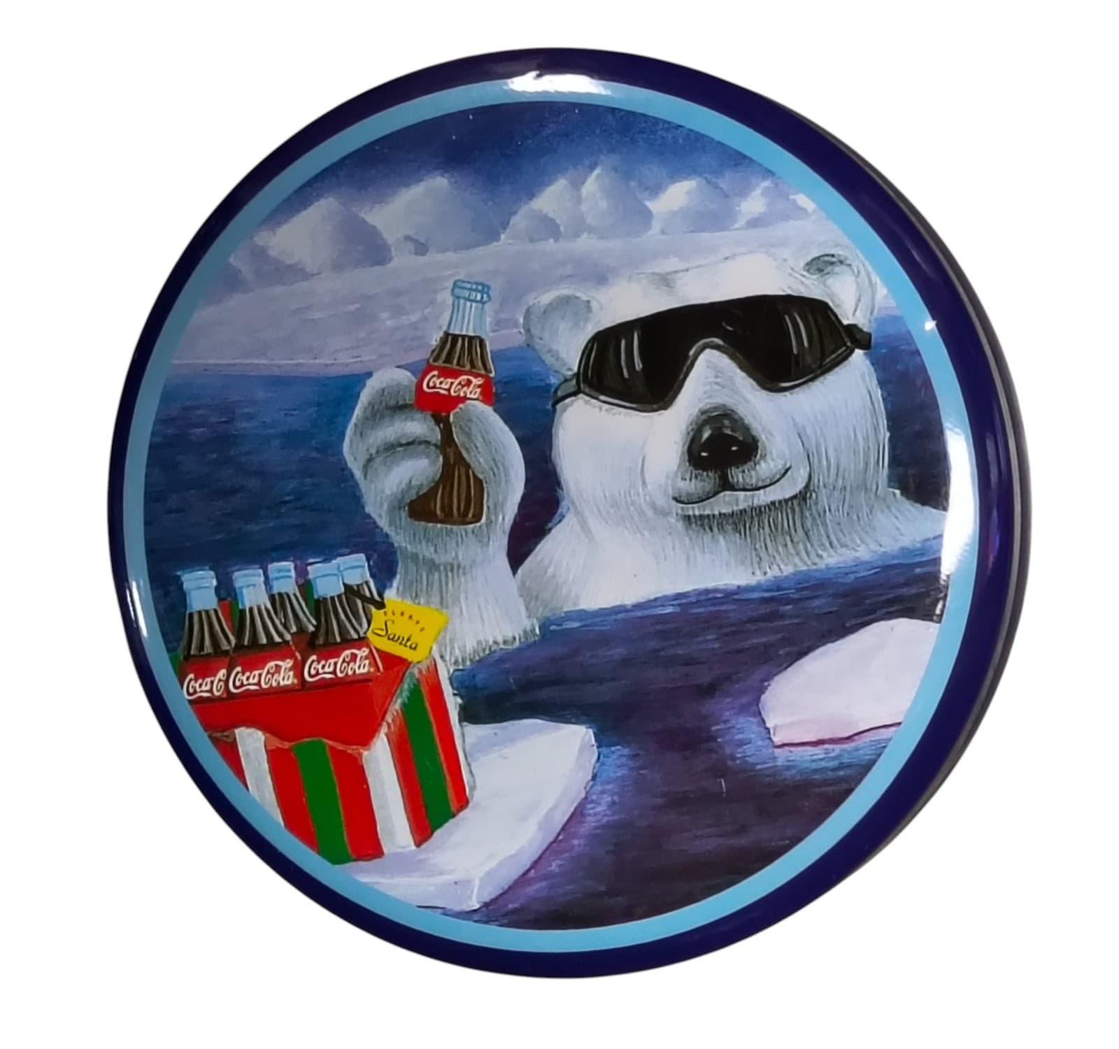 1996 Coca Cola Coke Polar Bear Round Lidded Tin Container