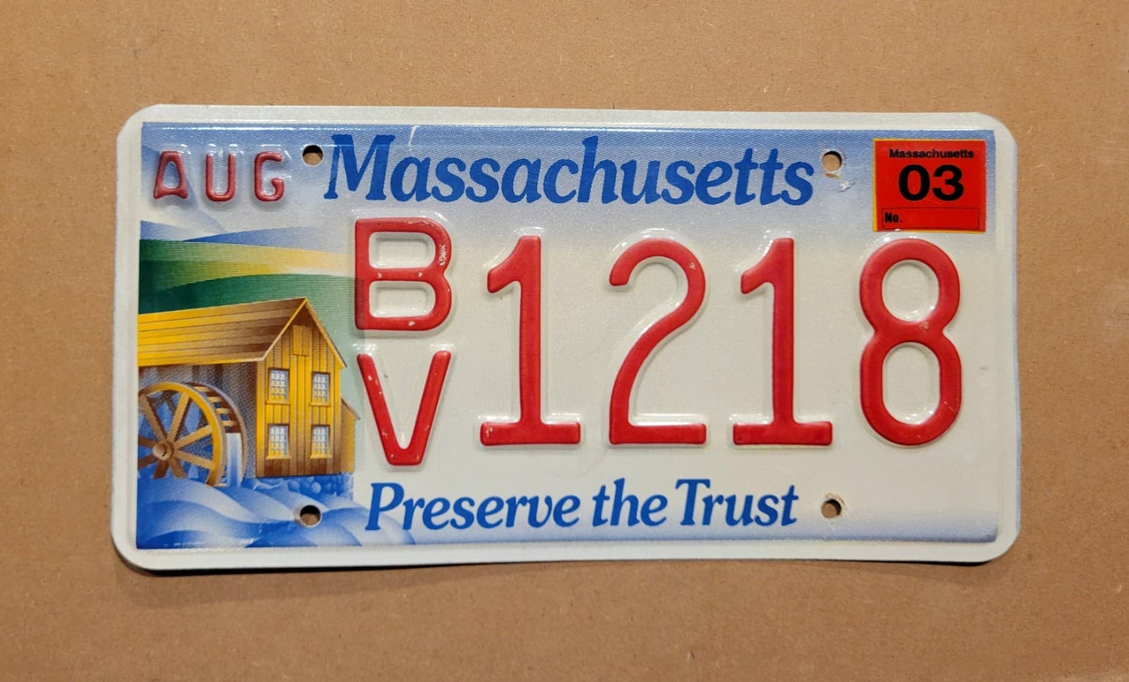 2000's Massachusetts MILL Preserve The Trust License Plate BV 1218 Graphic
