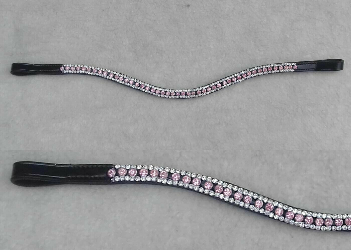 3 Rows Rose Pink Crystal Wave Leather Browband For Horse Bridle Tack In All Size