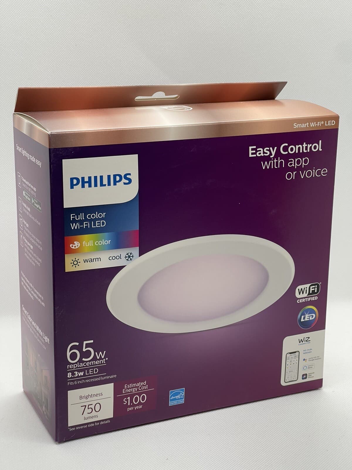 Philips Wiz Smart Wi-Fi Recessed Down Light Kit 5/6in LED 65W Full Color & White