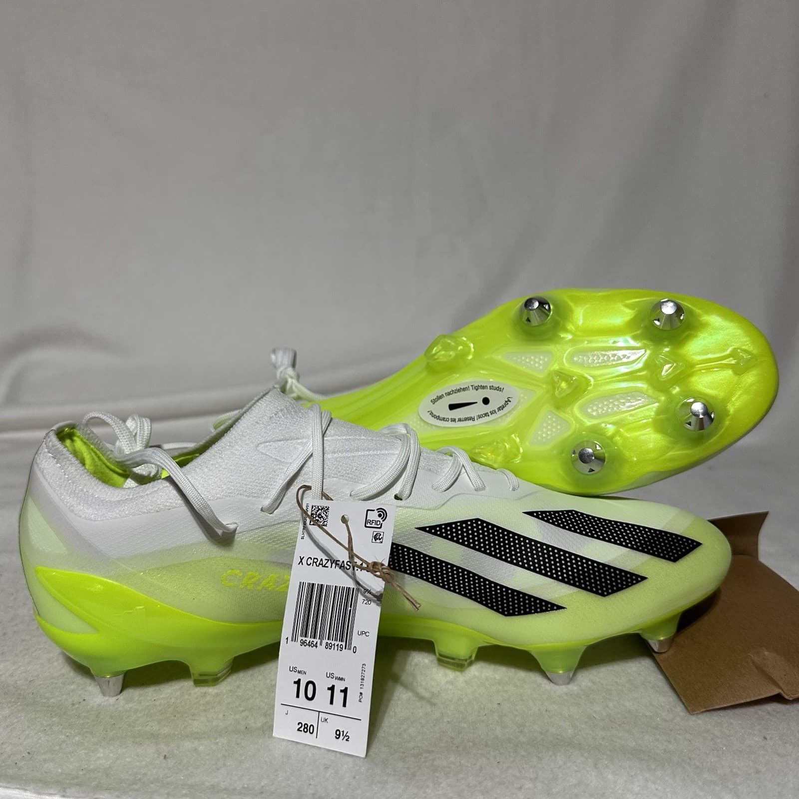 ADIDAS X CRAZYFAST.1 SG Soccer Cleats Mens 10 White Neon IE6626 New
