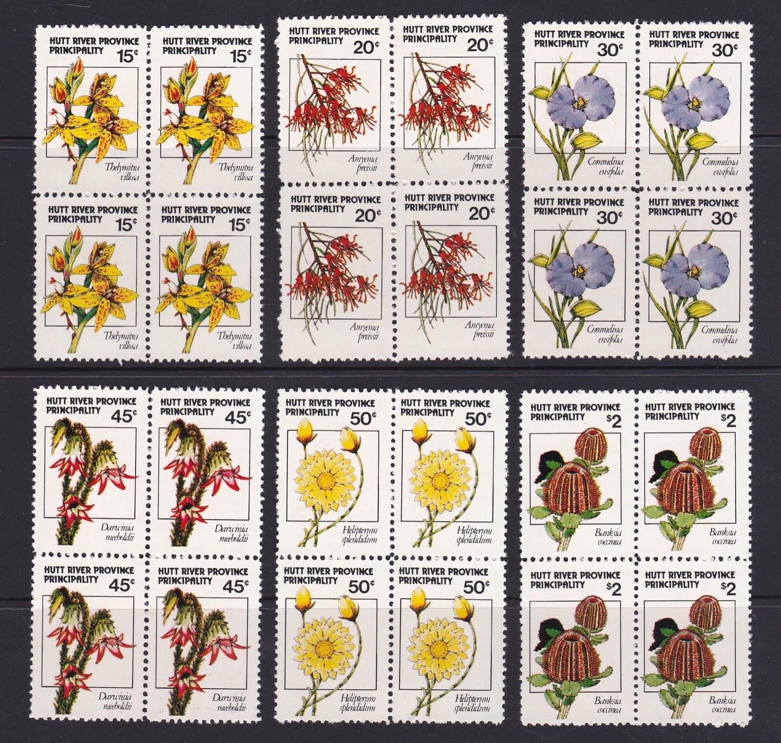HR3a) Hutt River 1979 Wildflowers, set of 6, blocks of 4