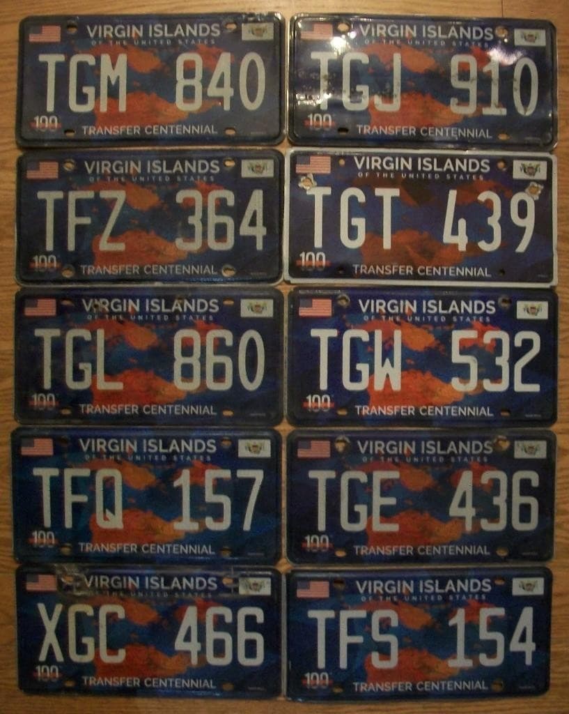 LOT of 10 US VIRGIN ISLANDS LICENSE PLATES - TRANSFER CENTENNIAL