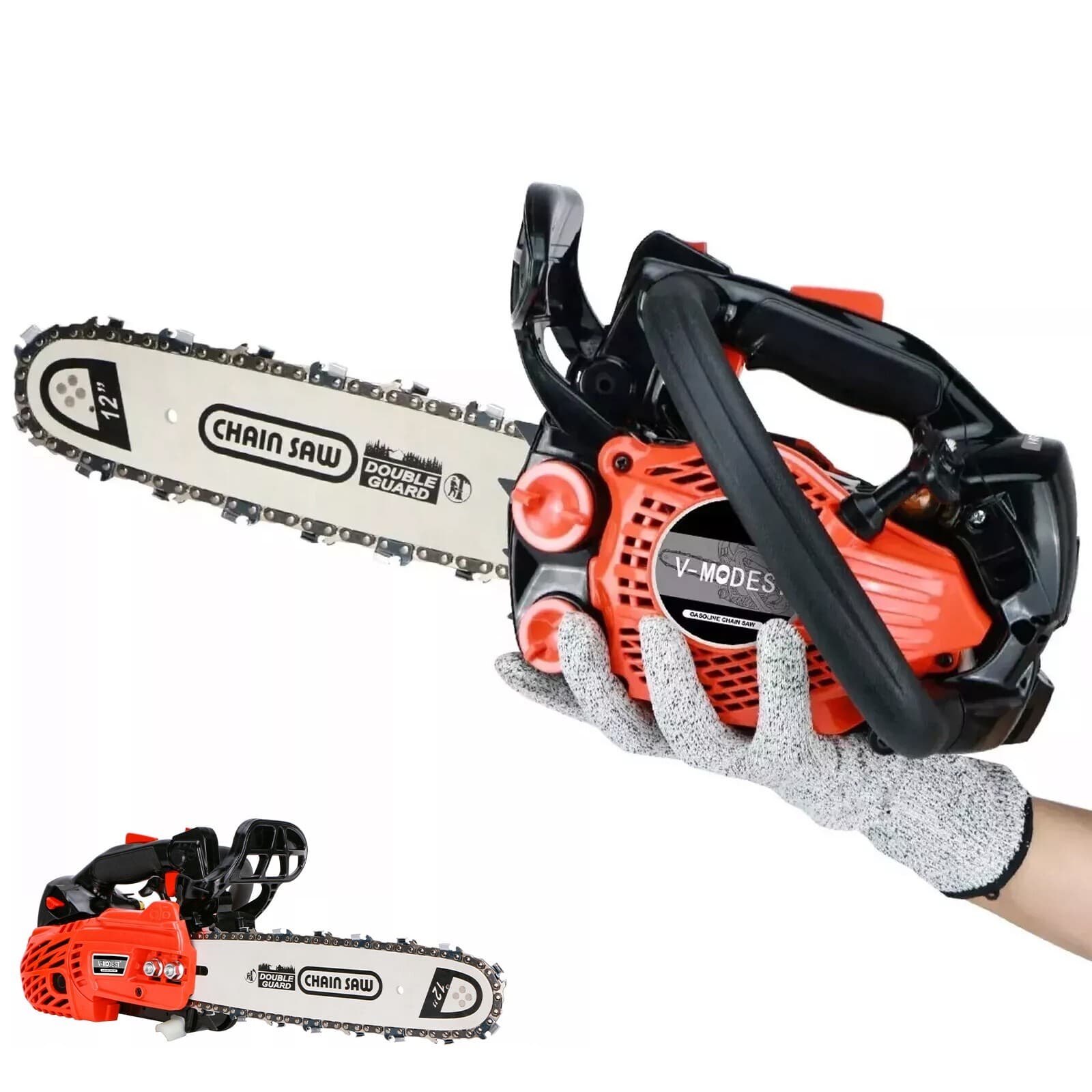 V-MODEST 2511 12" Gas Chainsaw 25cc 1.5HP 2-Cycle Engine Top Handle Climbing Saw