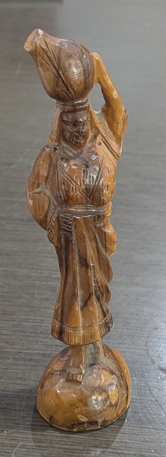 Vintage Olive Wood Hand Carving: Rebeccah at the Well. Made in Israel.