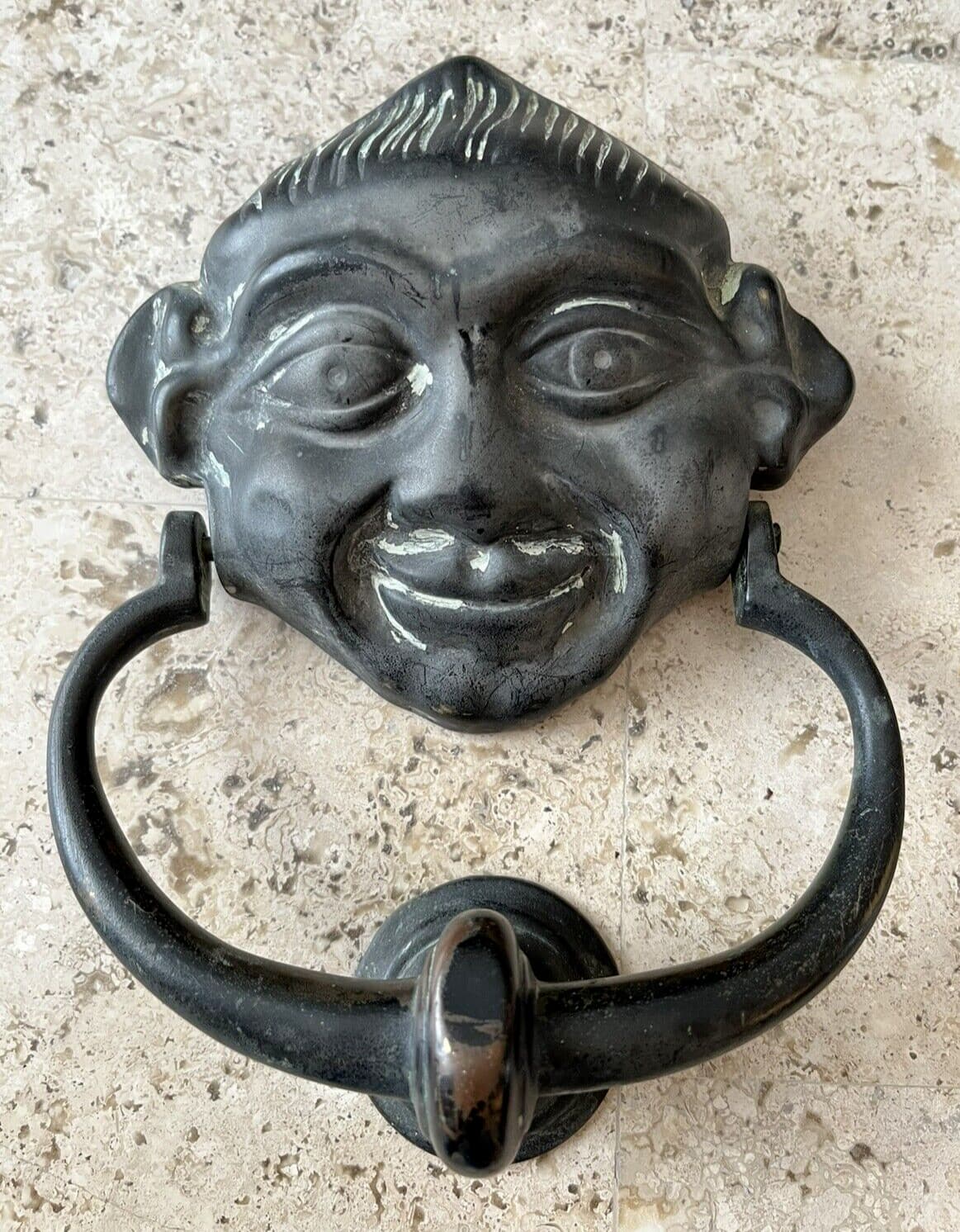 8" ANTIQUE 1908 VICTORIAN GNOME ELF PIXIE FACE ARCHITECTURAL SALVAGE DOORKNOCKER