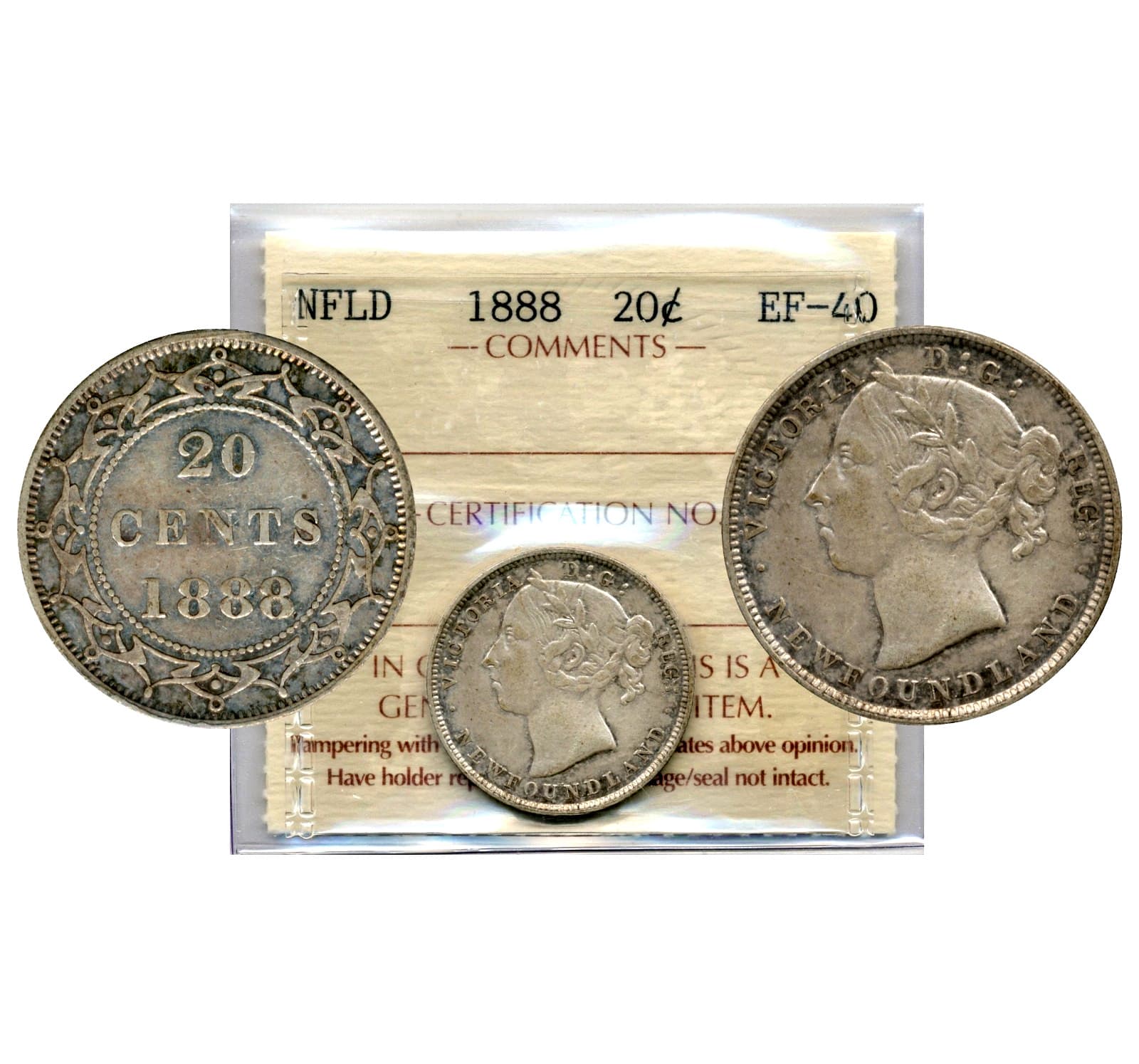 1888 Newfoundland 20 Cents - Extremely Fine, ICCS EF40