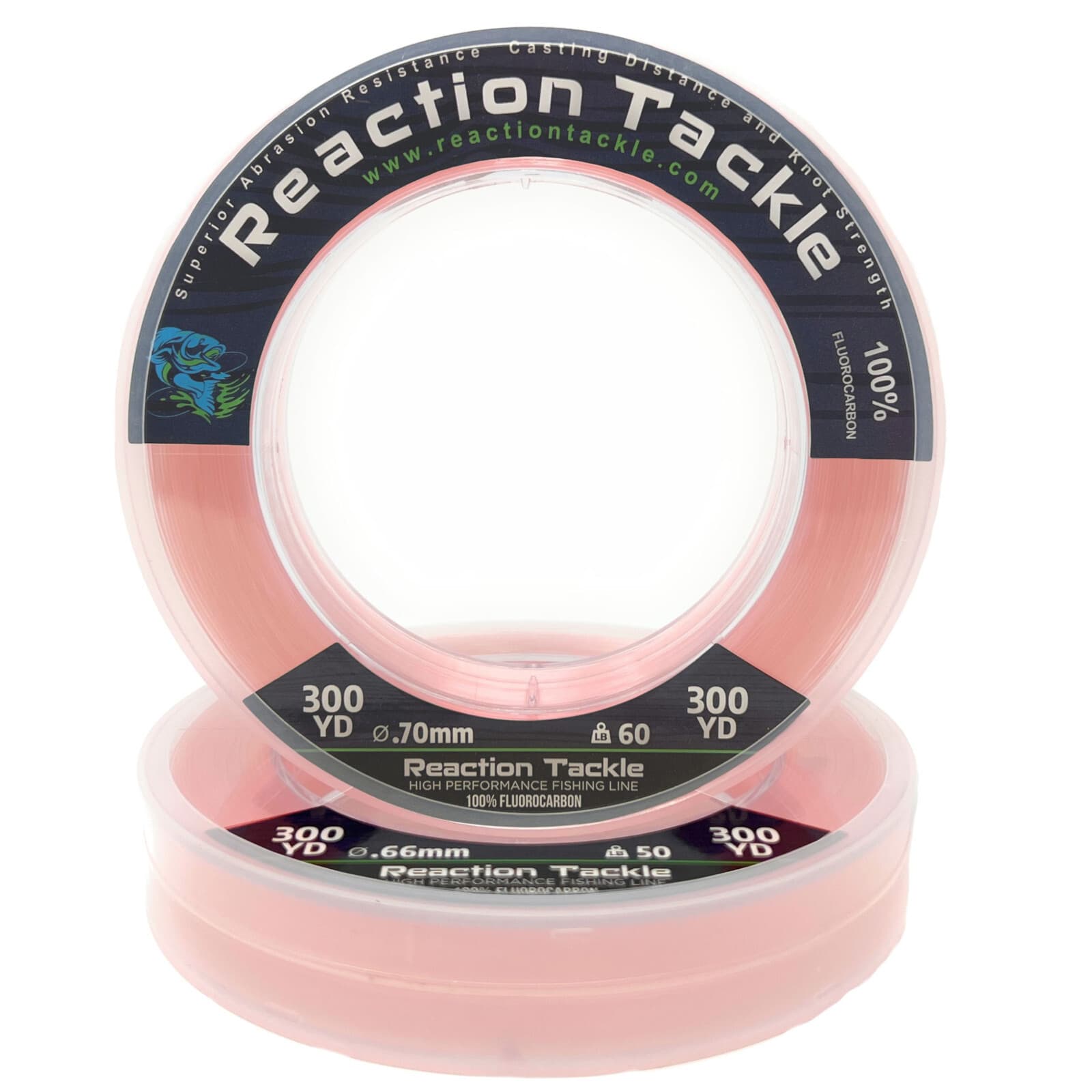 Reaction Tackle 100% Pure Fluorocarbon Fishing Line Clear or Pink