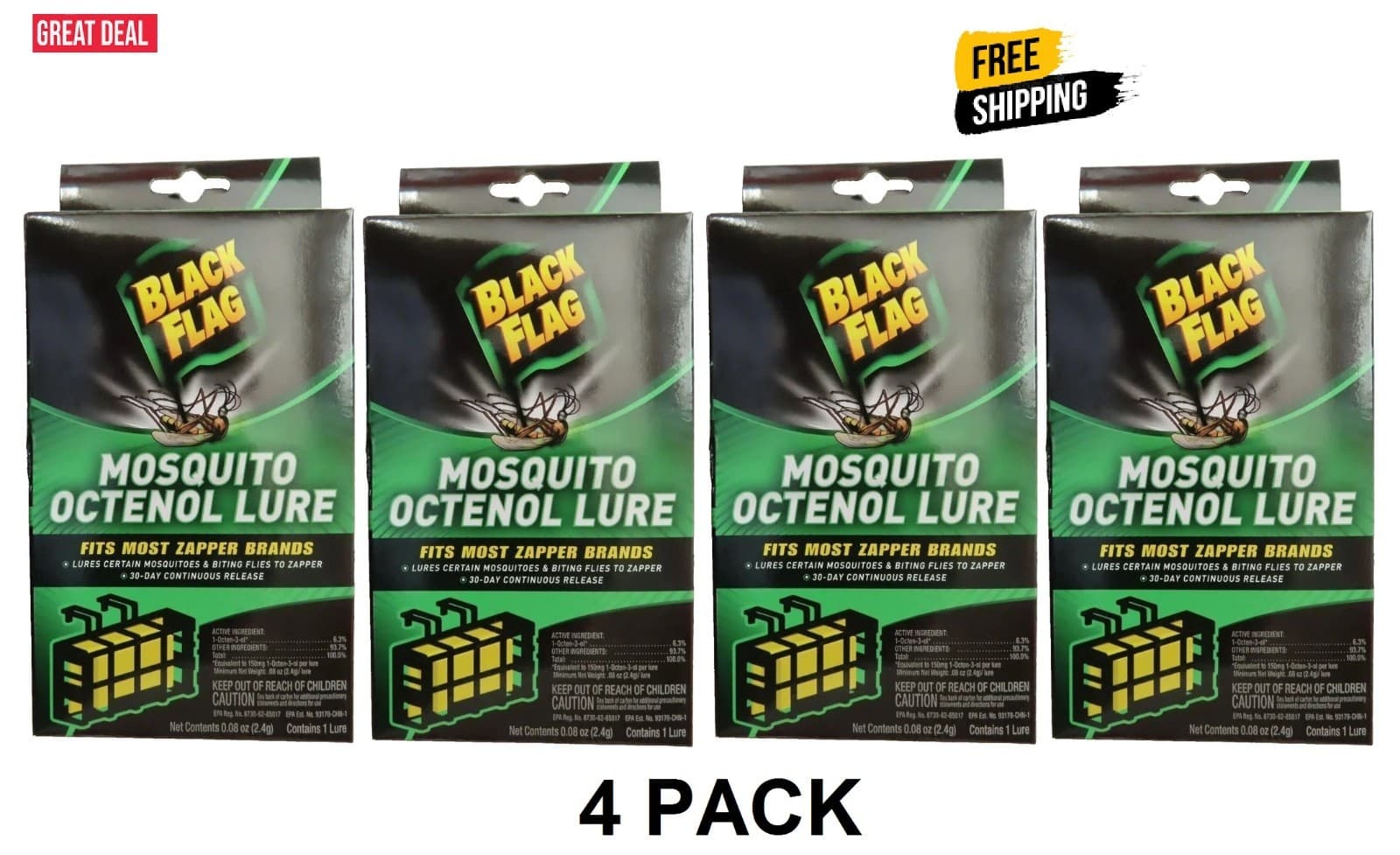 Lot of (4) Black Flag Mosquito Octenol Lures Model BZ-OCT1 NEW