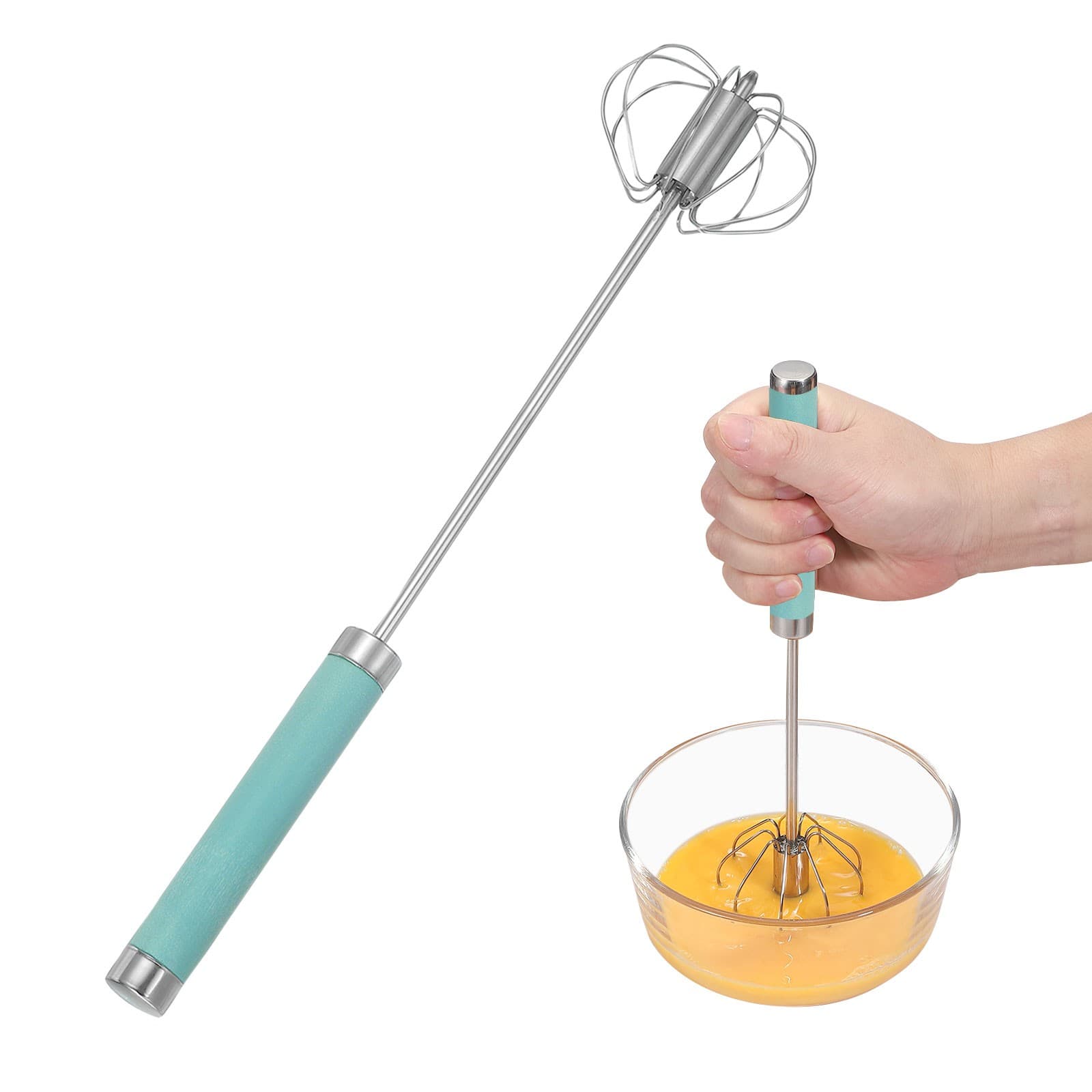Stainless Steel Whisk, 11.6 Inch Semi-Automatic Whisking Tool, Green