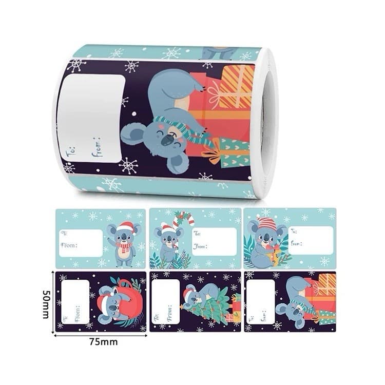 Cute Koala Kids Christmas Gift Tags, 1 Roll 250 Stickers, Wholesale, Bulk, Lot