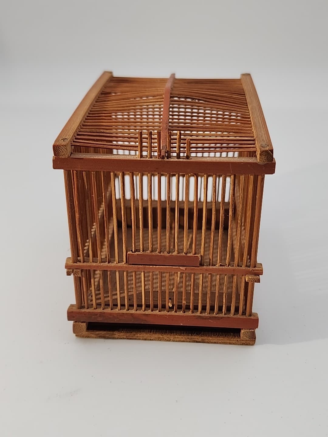 Vintage bamboo wooden lucky cricket cage with sliding door