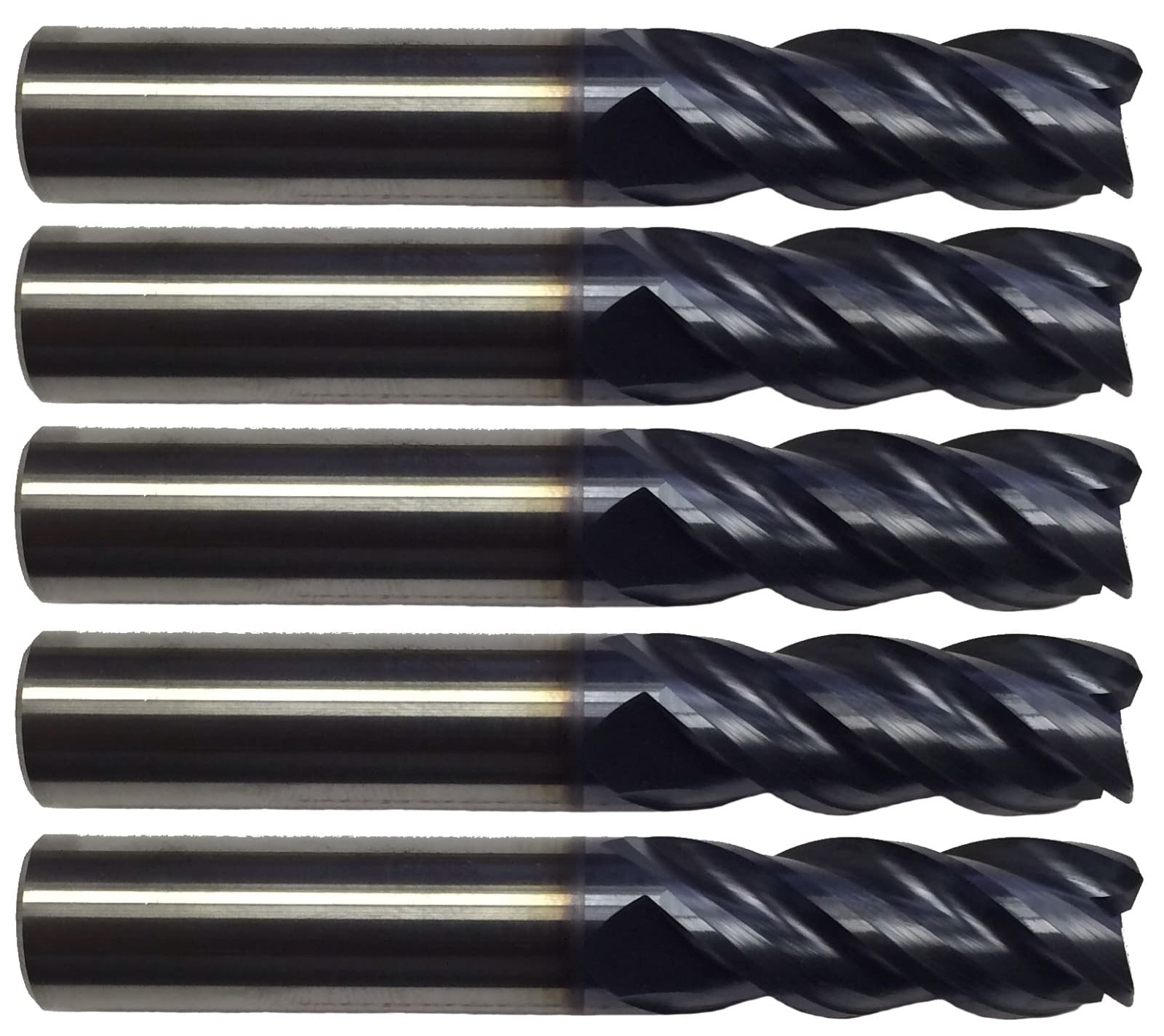 5 Pack 1/2" 4 Flute Carbide End Mill High Performance .030 Corner Radius TiALN