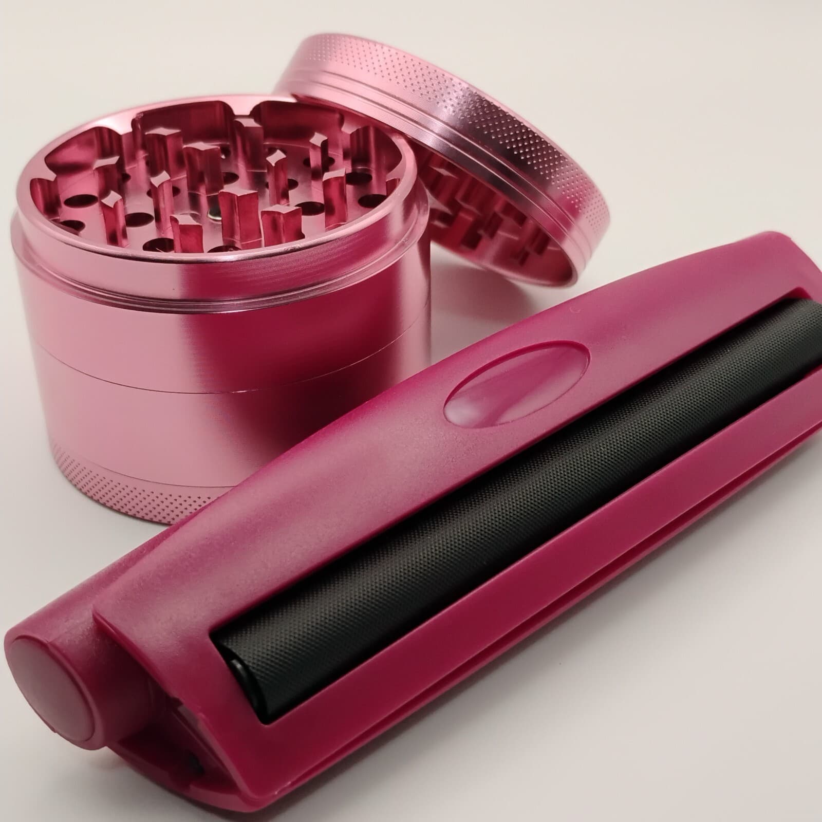 Set (2pcs) PINK Pre Roll Grinder and Pink King Size Rolling Machine